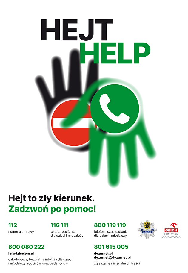 Plakat Hejt Help - wersja tekstowa plakatu poniżej 